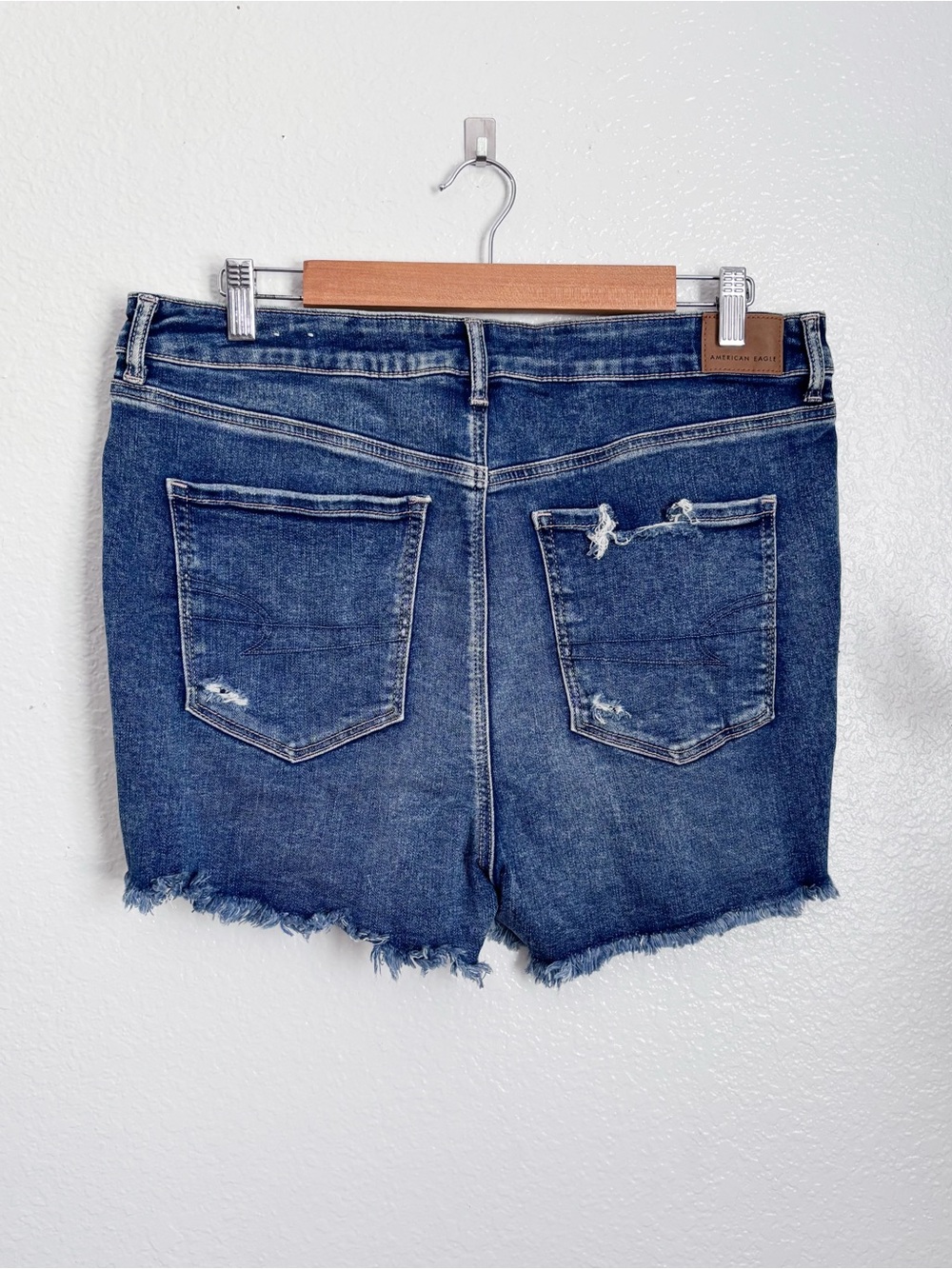 American Eagle Outfitters Distressed Dark Blue Denim Cutoff Shorts